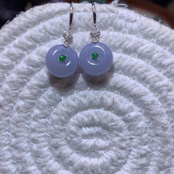 翡翠耳饰18K金镶嵌冰胶紫扣耳钩