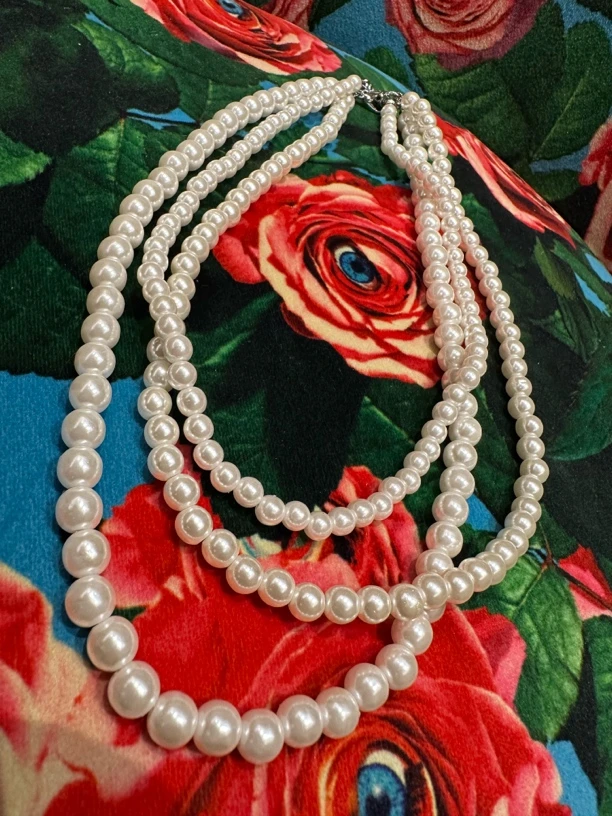 非金属仿珍珠吊坠 清谭洞梵蒂冈优雅三层细细珍珠项链