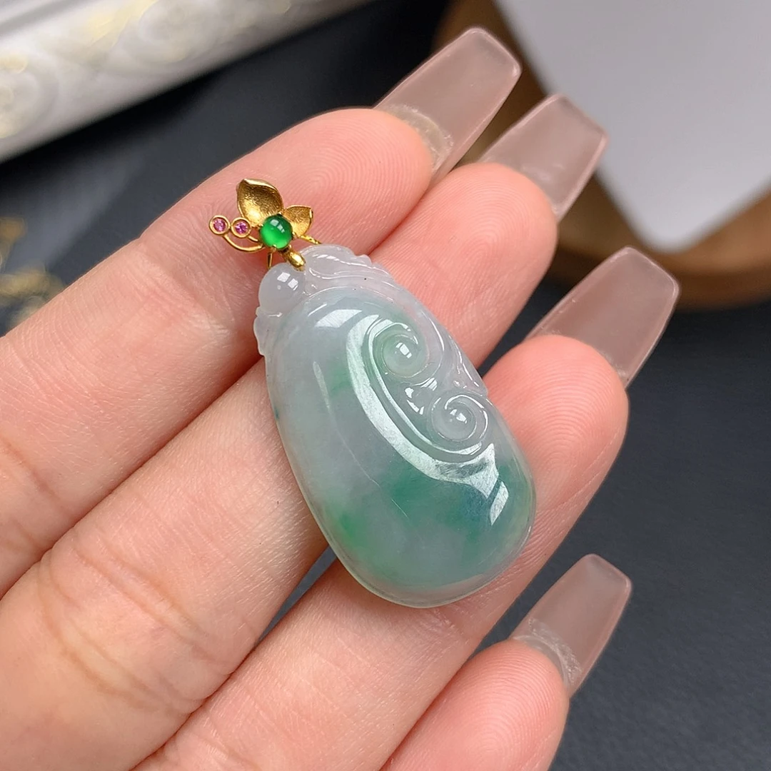 吊坠(不含链)18K金镶嵌翡翠