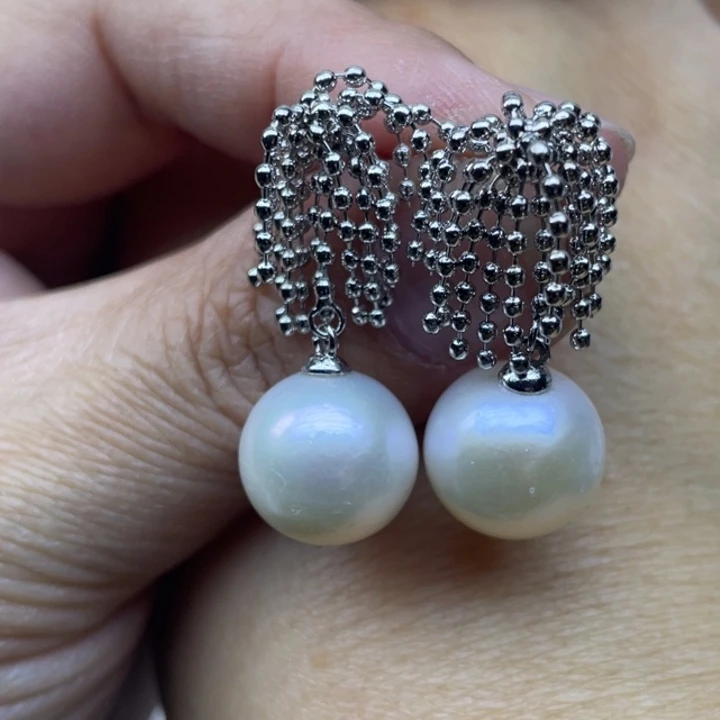 耳饰银S925镶嵌淡水珍珠