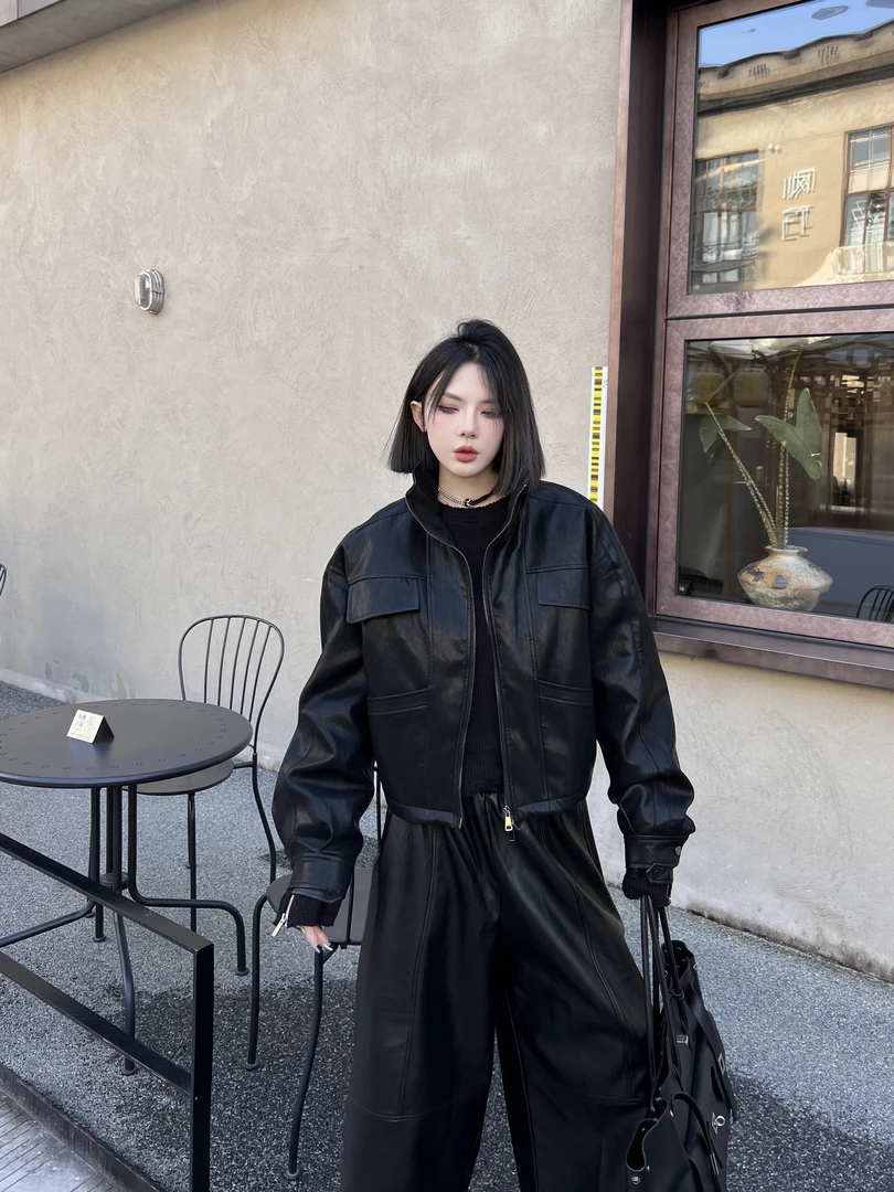 CZ【年度压轴】冬季新款冬季高级感立领复古短款皮羽绒服