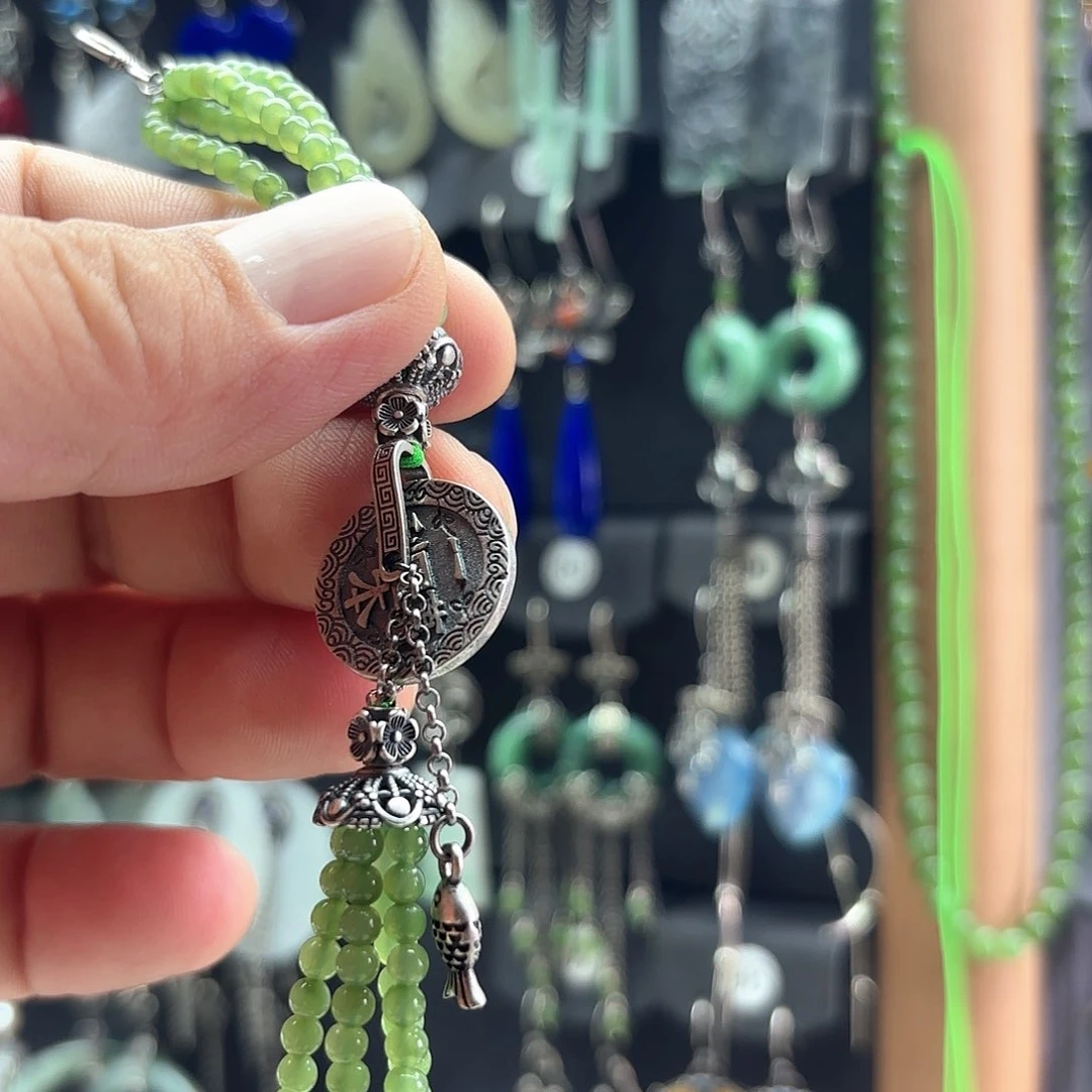 手链银S925镶嵌和田玉（碧玉）梦*人