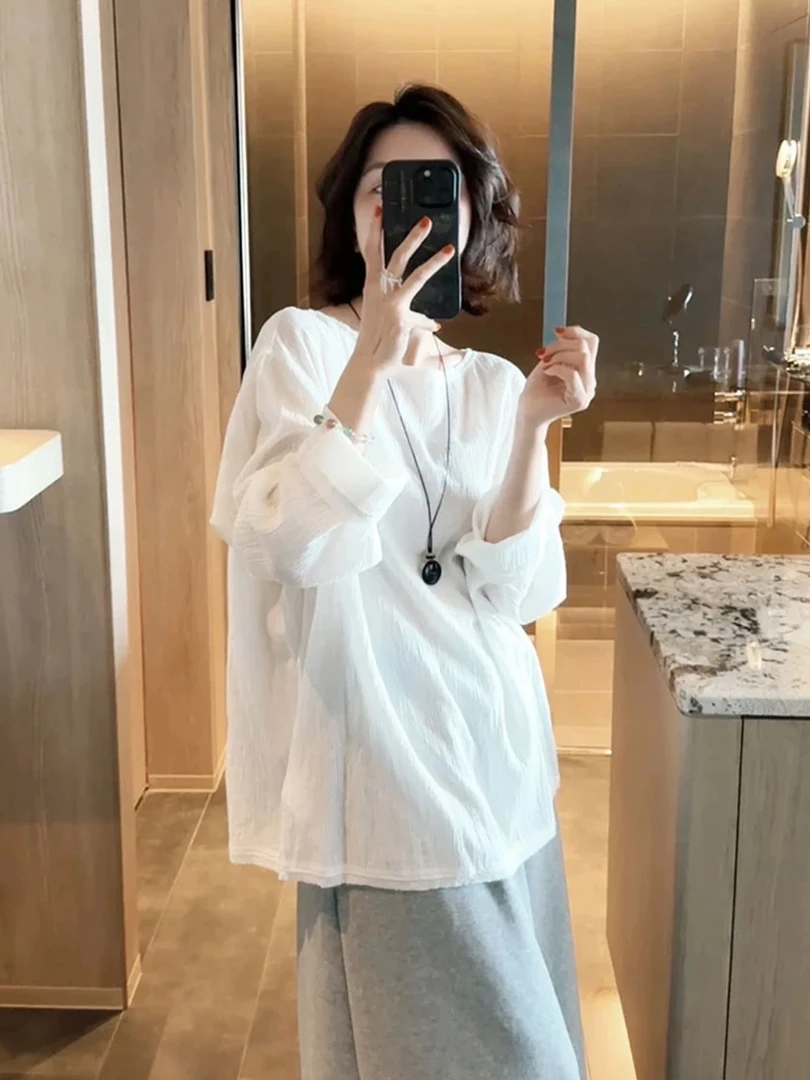 白色轻薄微透衬衫防晒衣罩衫女士夏季高级感穿搭宽松气质长袖上衣
