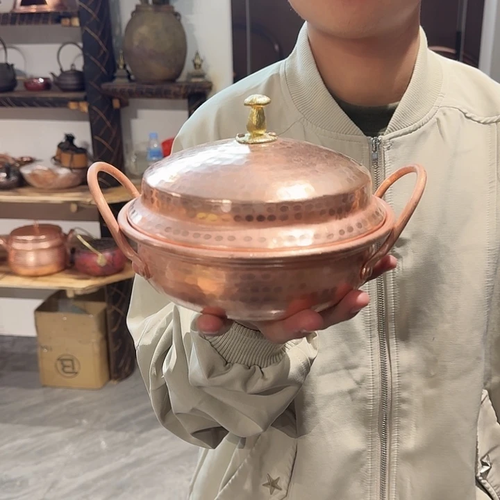 紫铜手工制作摆件带盖20口径