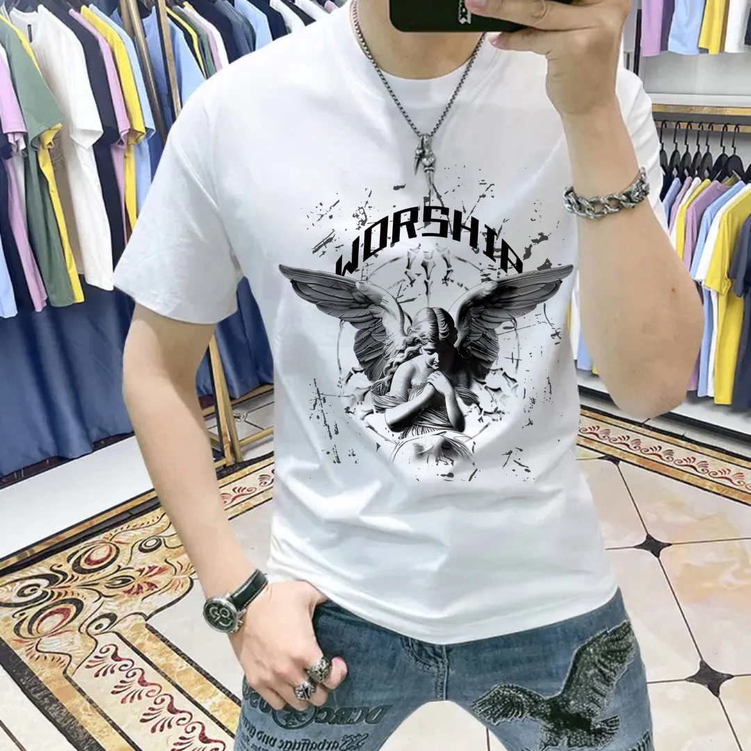 纯棉印花T恤ins潮牌半袖2025新款夏季短袖男装潮流休闲百搭圆领T