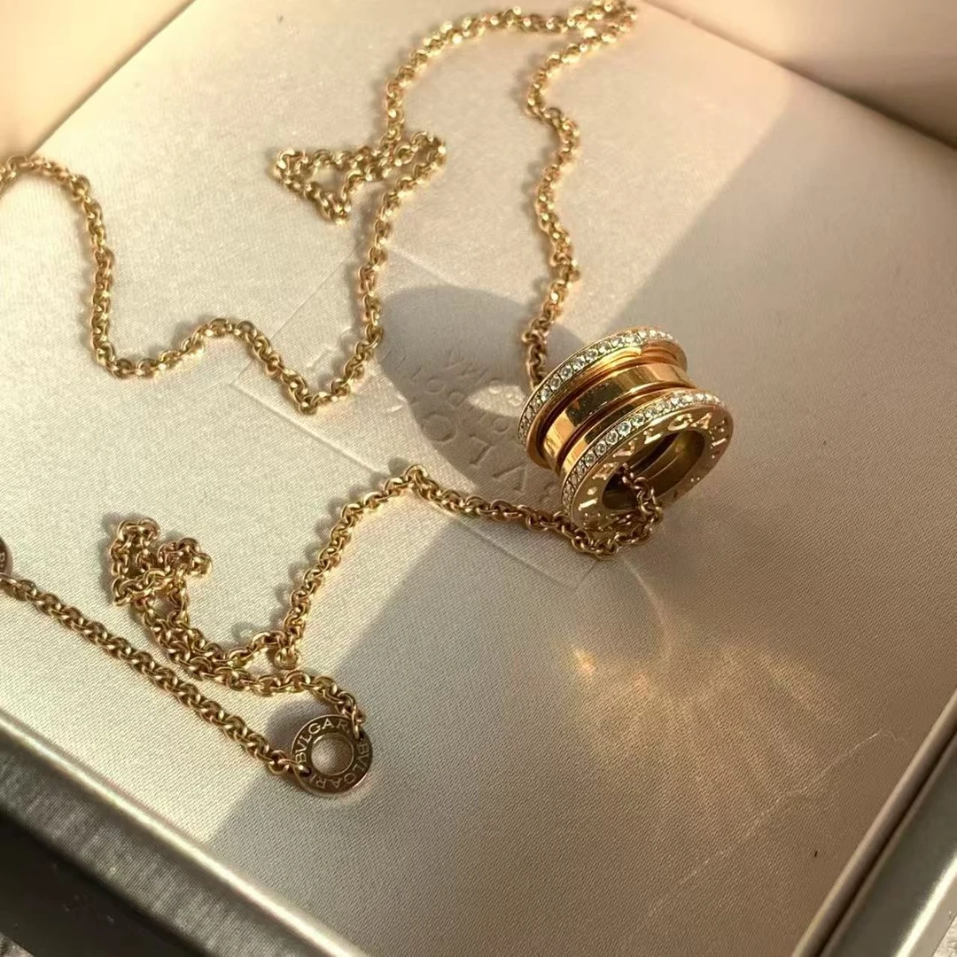99新 BVLGARI/宝格丽 B.ZERO1系列双排镶钻玫瑰金项链时尚锁骨链