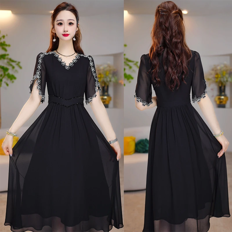 【簇锦团花】2025年夏季新款收腰显瘦显气质高端上档次A字摆连衣裙