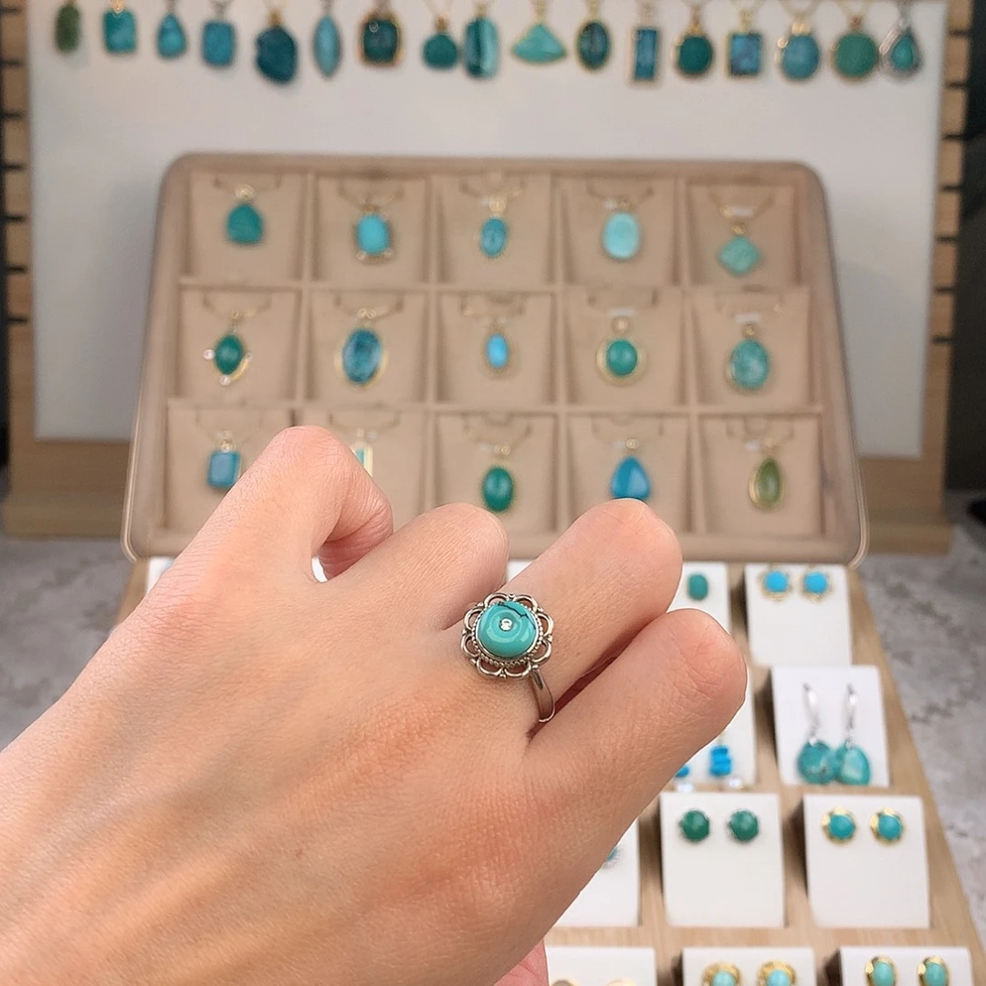 绿松石银S925镶嵌戒指