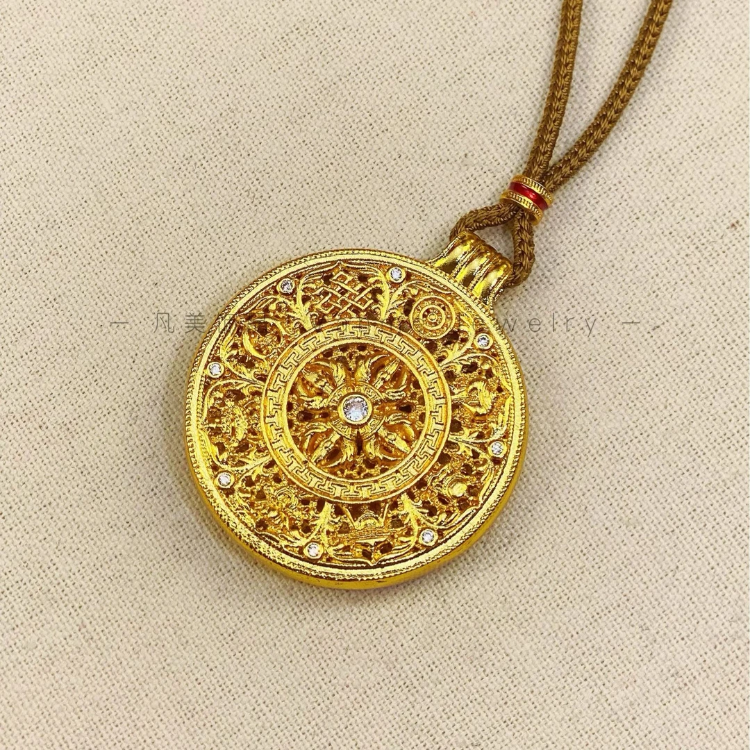 铜合金吊坠 新中式 · 厚镀金八宝罗盘金刚杵大号吊坠项链古法镂空