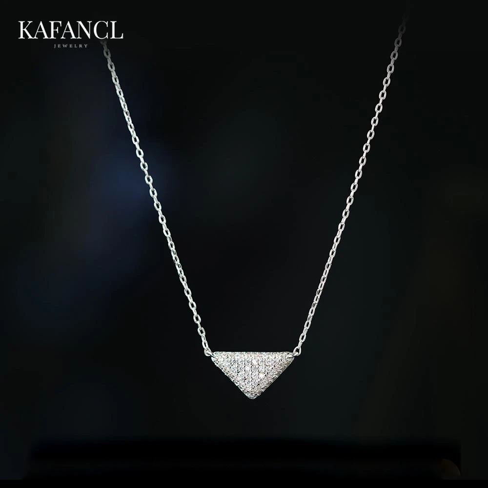 红楼  链子925银 镀K金 三角满镶锆石项链 ZR-B585