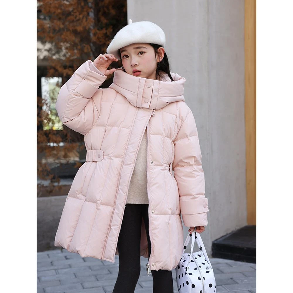 巴拉童年2025新款女童中长款洋气加厚保暖连帽冬装中大童女孩羽绒