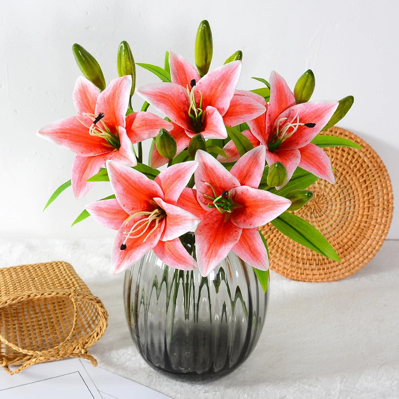 热销仿真百合花 手感仿真花婚庆用品摄影道具家居装饰仿真花