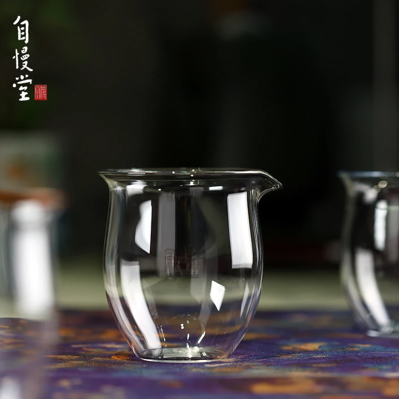 自慢堂茶具耐热玻璃无耳彩边公道杯翻口匀杯茶海分茶器功夫茶道