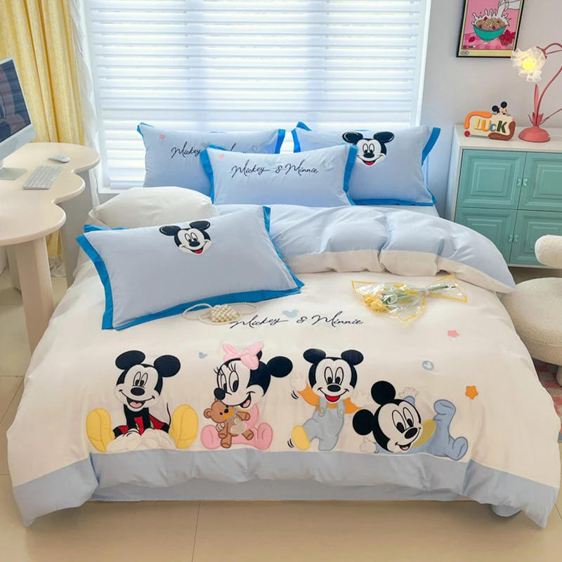 皇后娘娘  可爱米奇卡通风全棉三件套男女孩学生宿舍纯棉床单被套