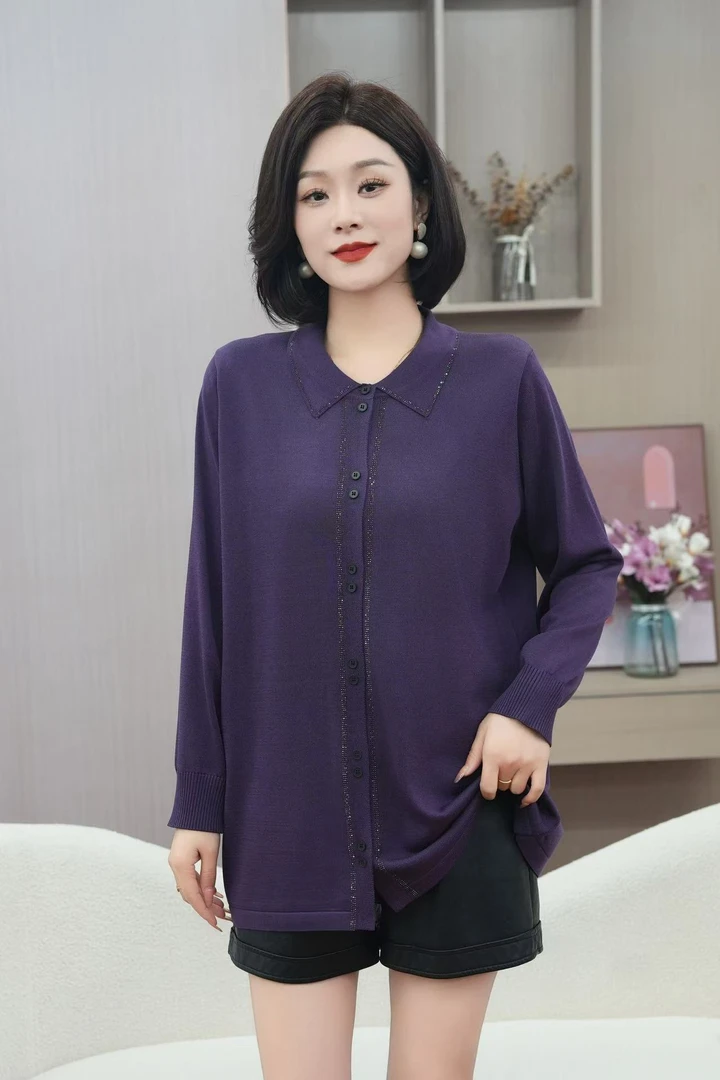 新春冰丝烫钻针织衫女