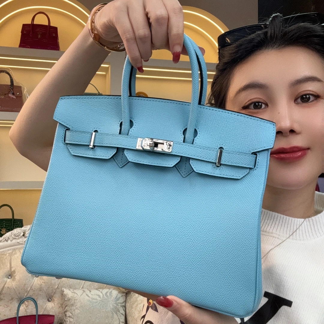 【尺寸：25*13*20】SISI原创真皮女包 4011铂金25内缝-糖果篮银扣