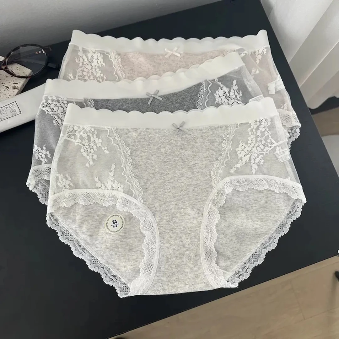 060 新款（清仓）蕾丝拼接棉裆女士三角裤透气中腰性感无痕