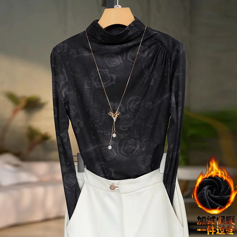 482#加绒高贵上档次小衫2025新款潮流气质时尚显瘦网纱打底衫