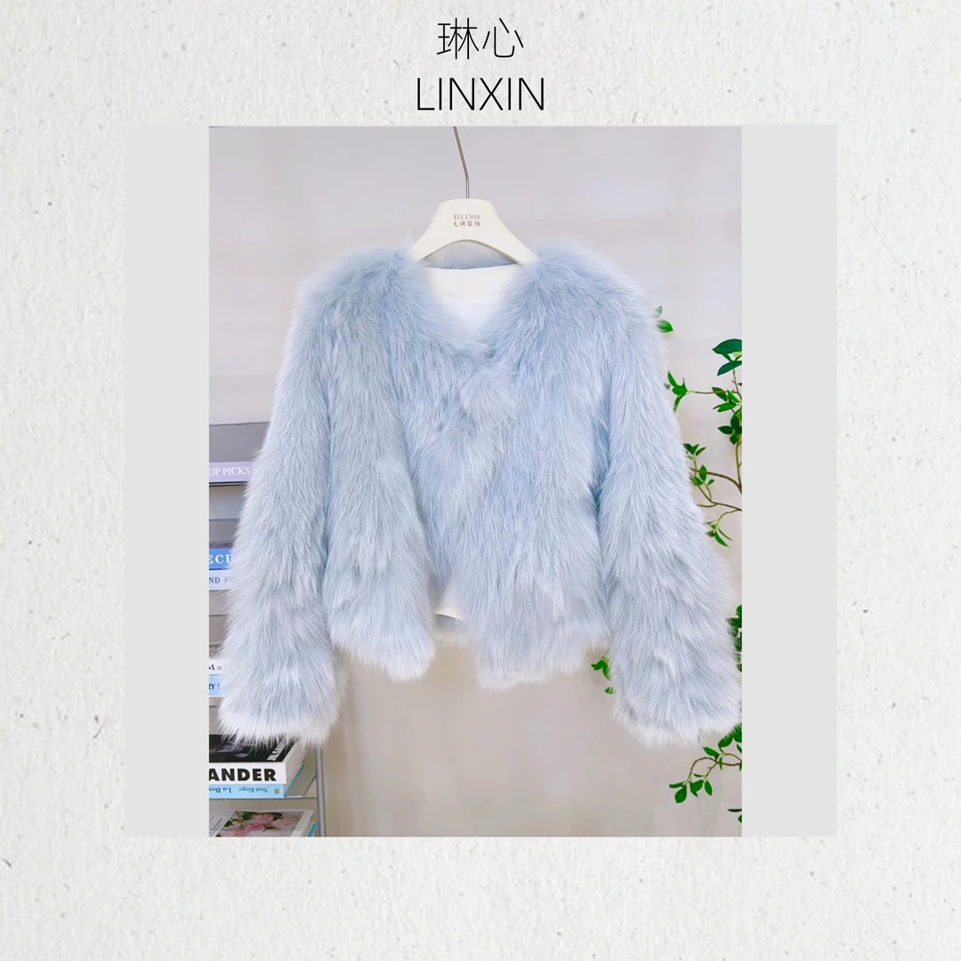 2024冬季新款气质时尚轻奢蓝色简约开衫外套0819