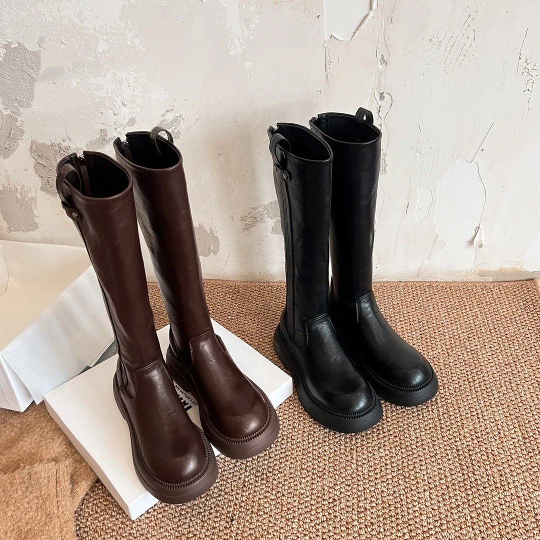 骑士靴长靴女大码胖mm不过膝高筒靴41一43厚底大筒围女靴百搭粗腿