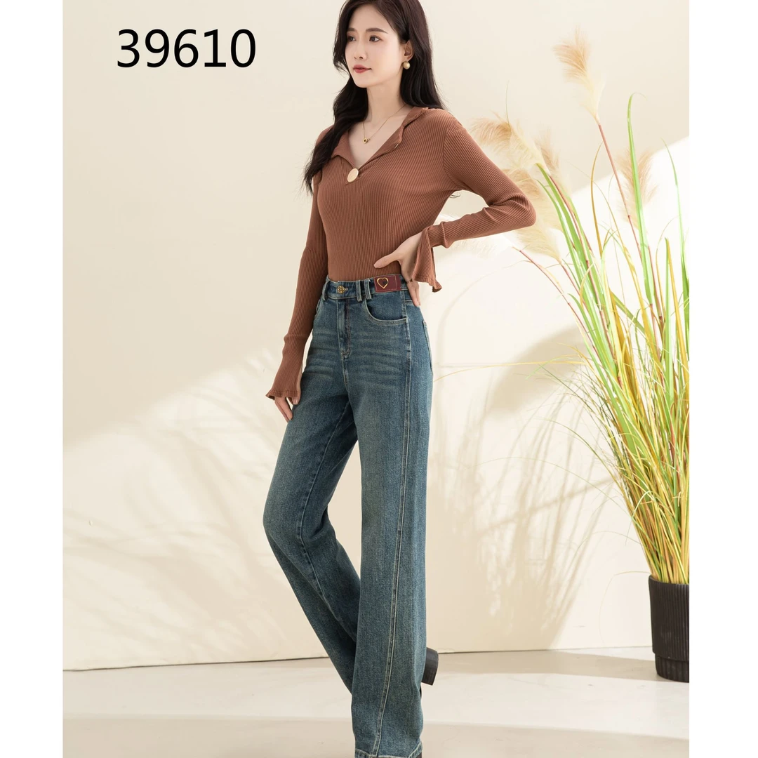 牛仔裤痞帅风春季高腰直筒裤微弹力慵懒风复古港风休闲风春秋时尚