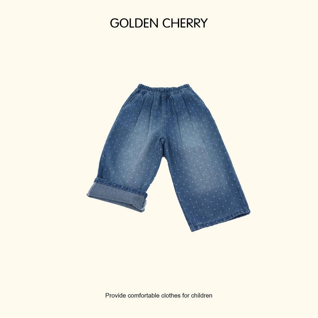 6【Golden cherry】儿童磨白波点时尚百搭牛仔裤285072