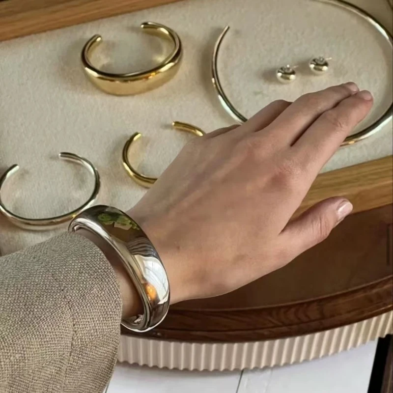 黄铜手镯 北欧小众光面手镯极简百搭中性冷淡风几何素圈开口手镯