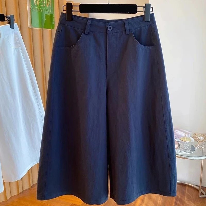 韩版纯色七分阔腿裤女超好看直筒休闲裤夏季薄款2025新款宽松减龄
