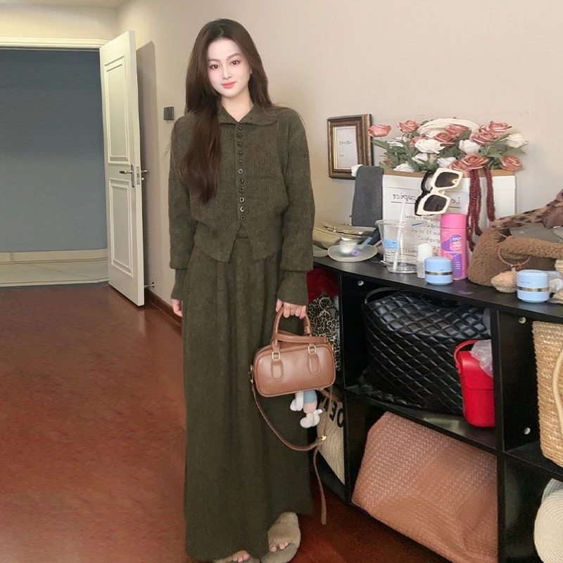 冬季穿搭一整套女装爆款2024新款洋气毛衣外套半身裙装两件套8085