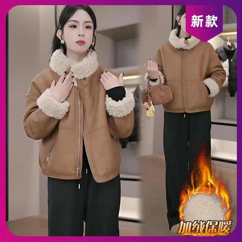 时尚毛毛外套女短款冬季洋气质减龄加厚保暖高级感皮毛一体上衣
