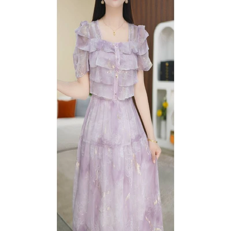 【连衣裙】夏季新款方领时尚气质减龄连衣裙M-4XL