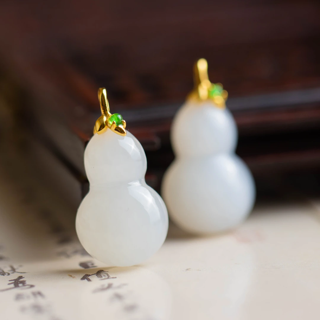S925银镀金和田玉葫芦吊坠不含链（多样性发货发其一）