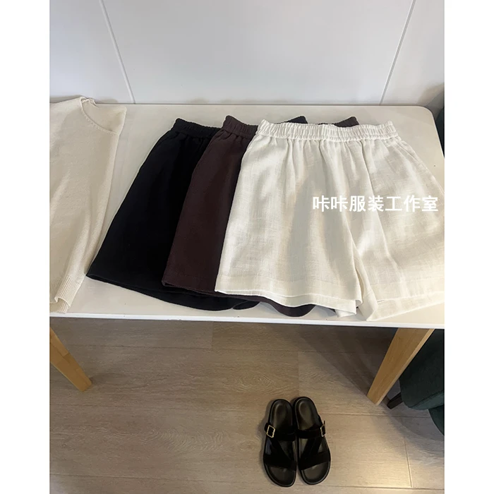 REKAYYAT“余光”苎麻+棉韩系慵懒感休闲时尚百搭宽松休闲4分短裤