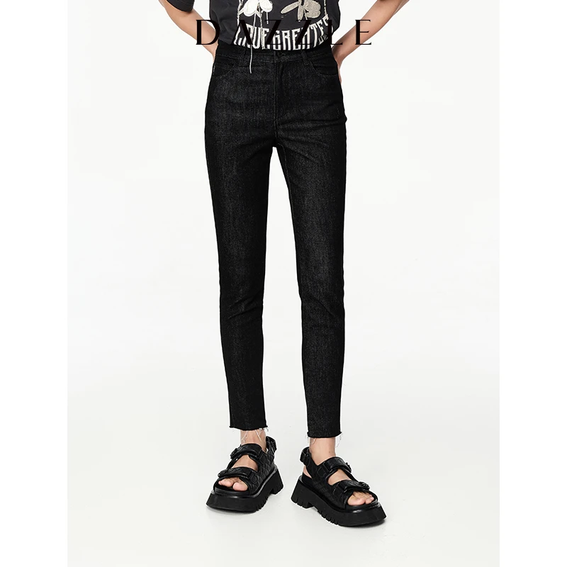 【赵老板专属】DAZZLE地素黑色高腰牛仔小脚裤2E2R