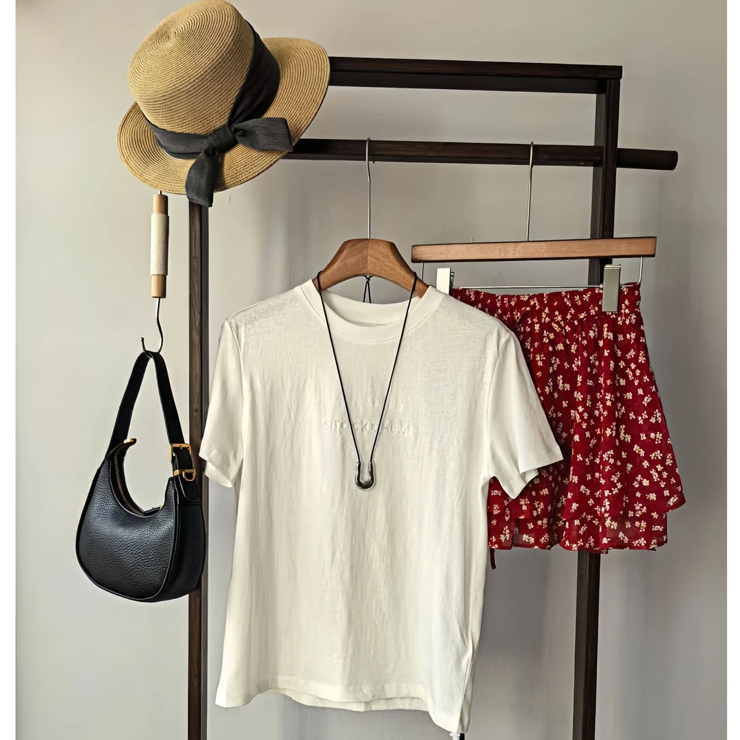 【DD】简约字母纯色“会呼吸的T” 百搭弹力修身T恤显瘦~M92265