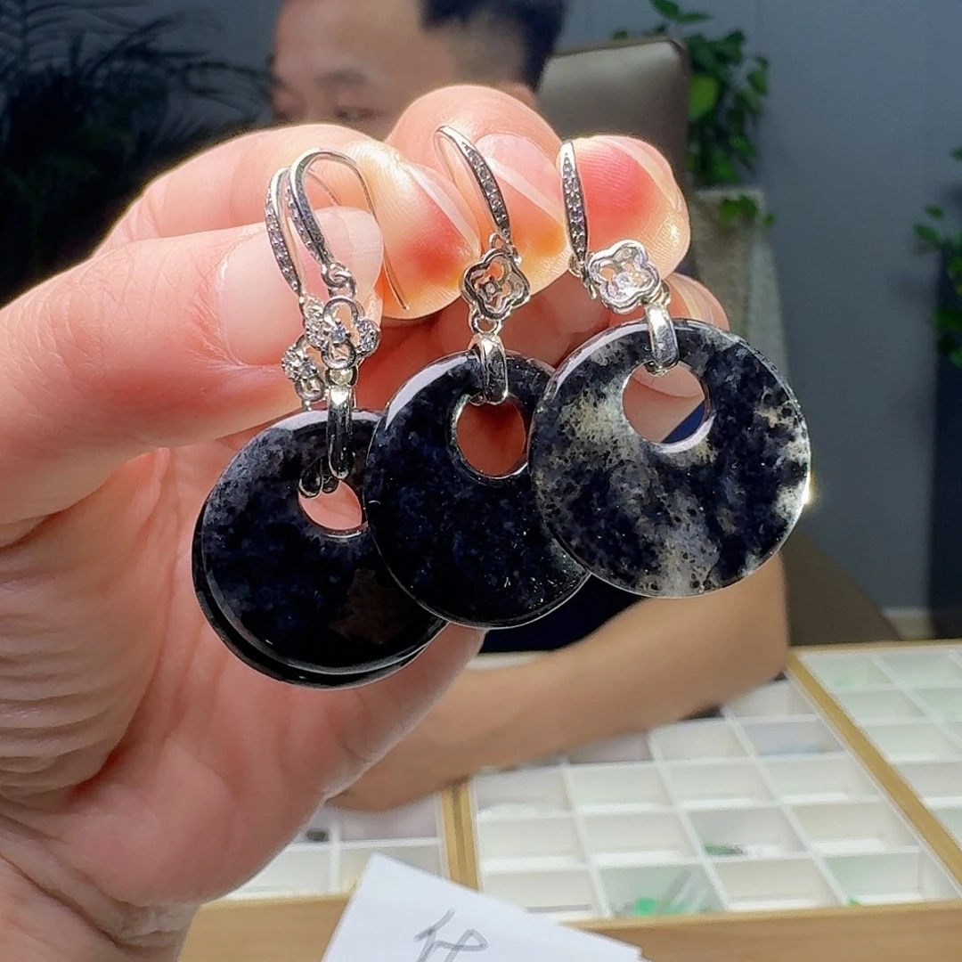 银S925镶嵌翡翠耳饰多样性发货其一