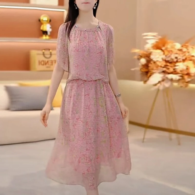 夏季洋气中长裙连衣裙气质优雅轻奢时尚显瘦假两件财阀千金女装