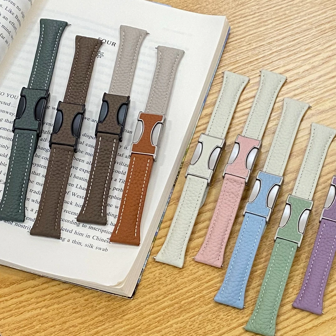 适用哈维gt4/gt5爆款女士表带双c磁吸扣荔枝纹纯皮新款小蛮腰