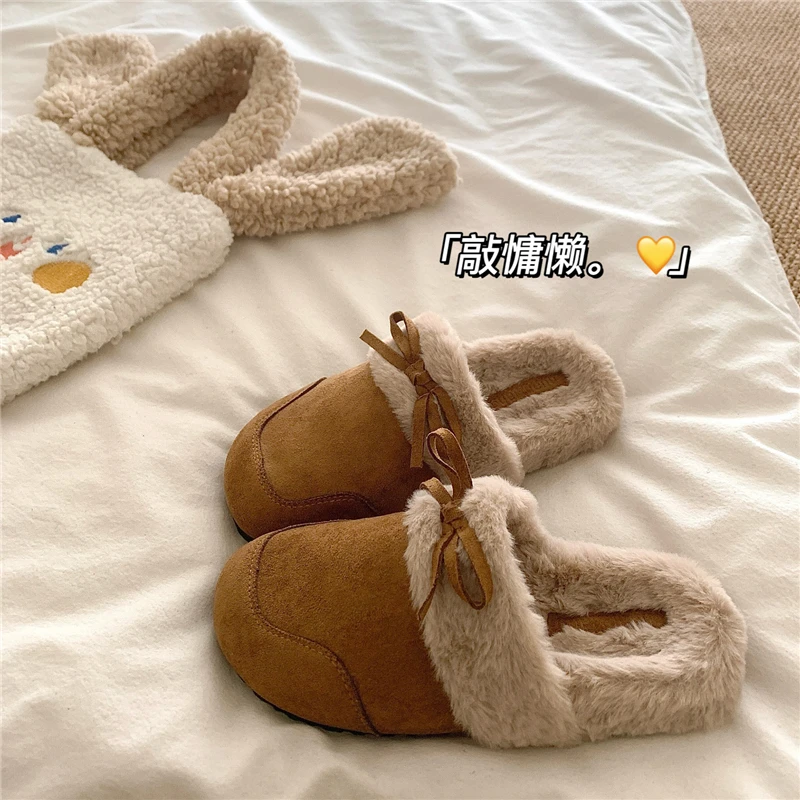 芭蕾舞会~！法式晚晚风慵懒加绒勃肯鞋女外穿保暖加绒毛毛棉拖鞋潮