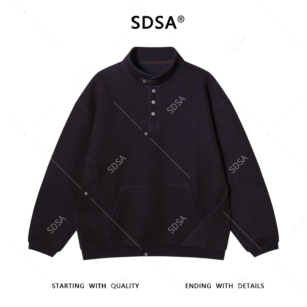 SDSA男士秋冬新款痞帅男装潮牌半按扣设计立领卫衣套头时尚上衣