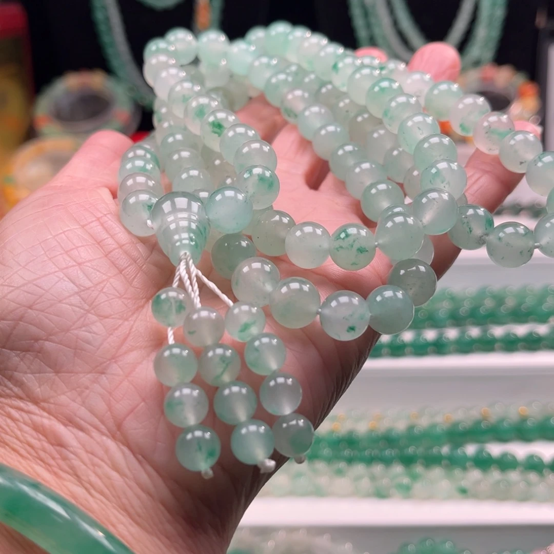 桔***子石英质玉合金项链108颗卡9.5