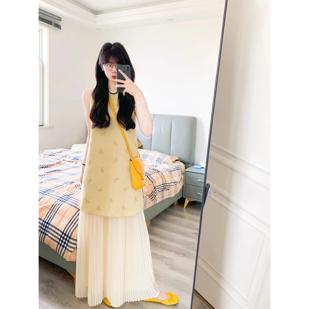 法式假两件小香风连衣裙女夏季轻奢高级感海边度假气质长裙到脚踝