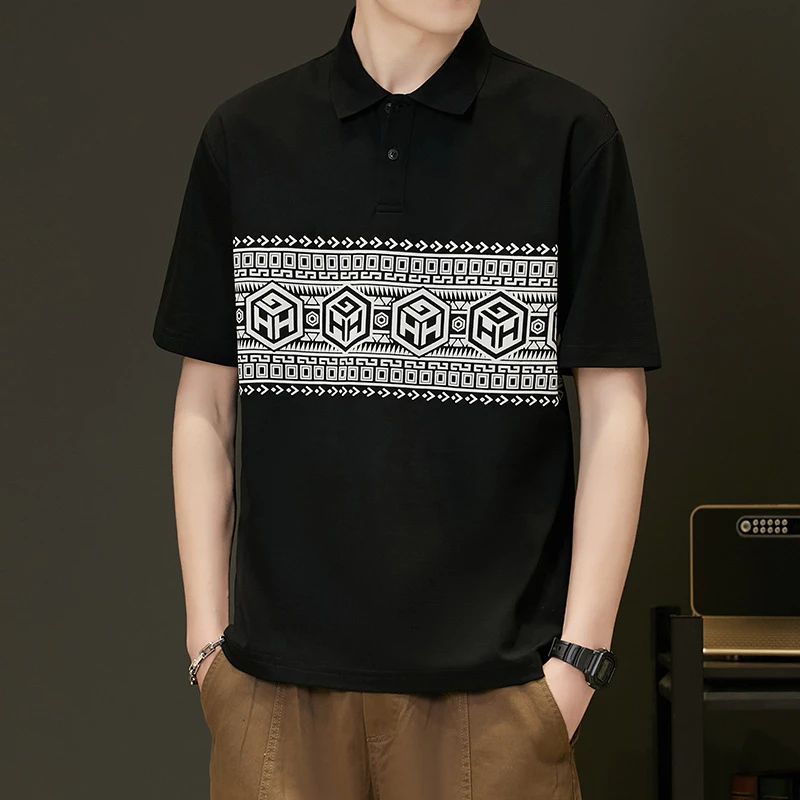 夏季新款腰果花重磅翻领polo衫男士高档潮牌修身时尚百搭短袖上衣