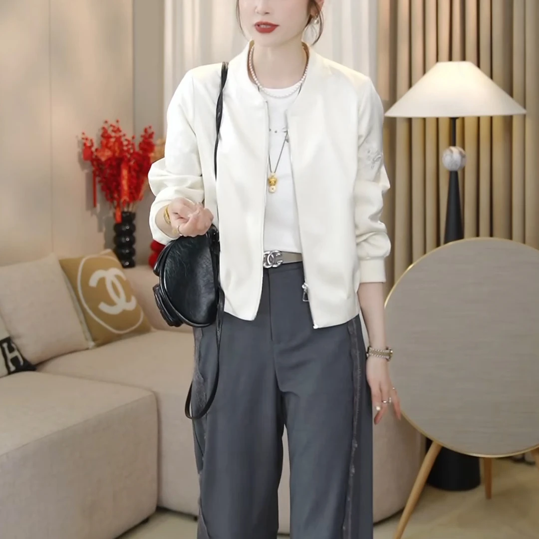 鸟语花香~刺绣微光段显瘦气质棒球服外套女春秋季百搭小个子上衣