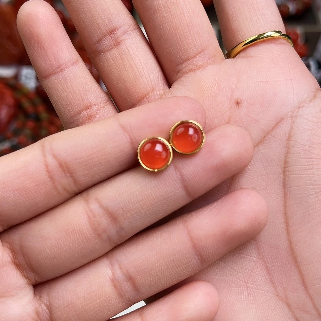 南红玛瑙未镶嵌手链河湾冰红耳钉