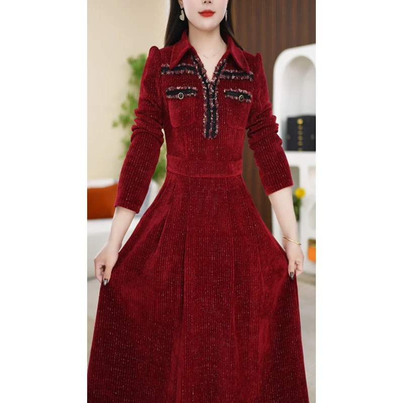 【连衣裙】春季时尚翻领收腰减龄修身通勤中长款连衣裙M-4XL