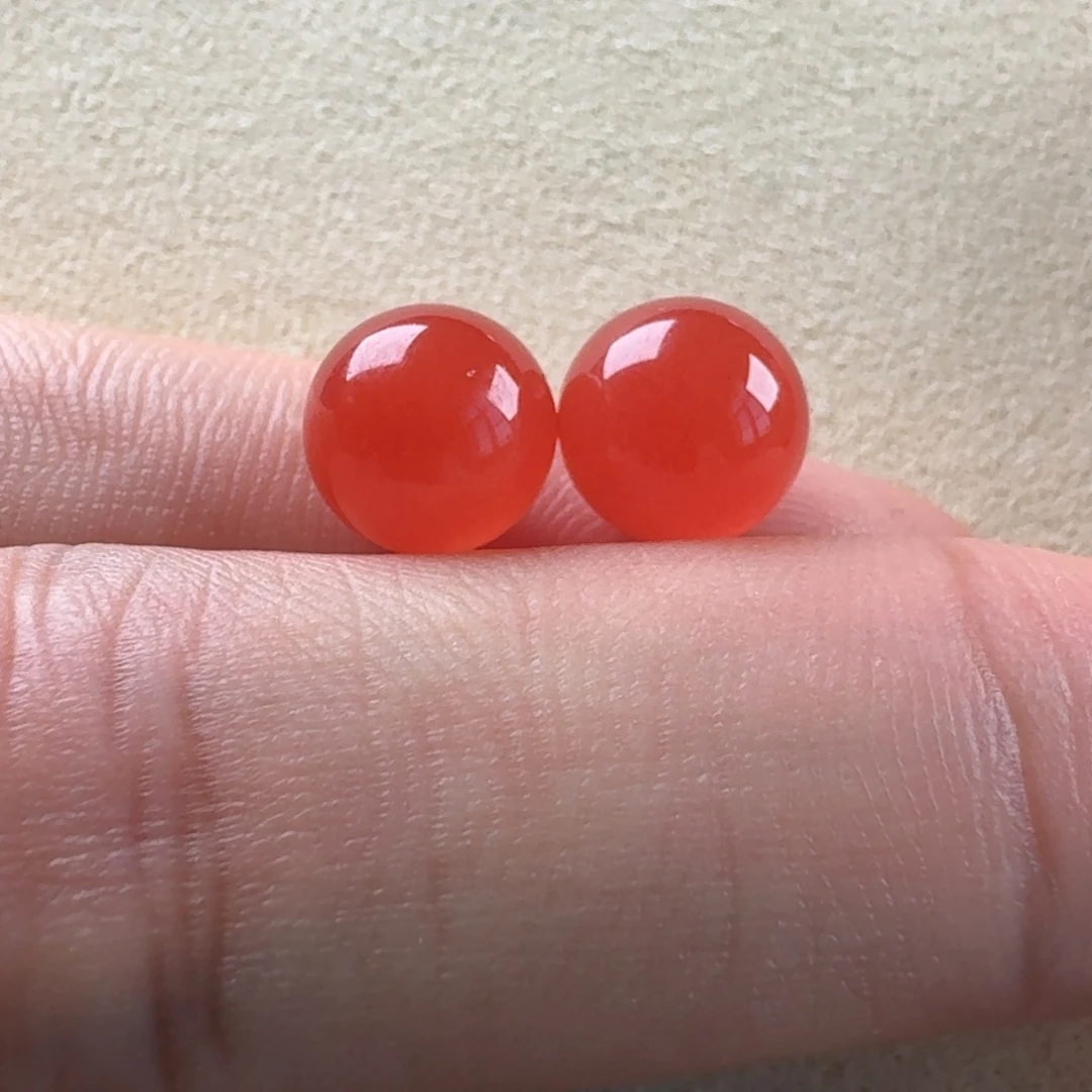 南红玛瑙未镶嵌圆珠对珠8.7*2