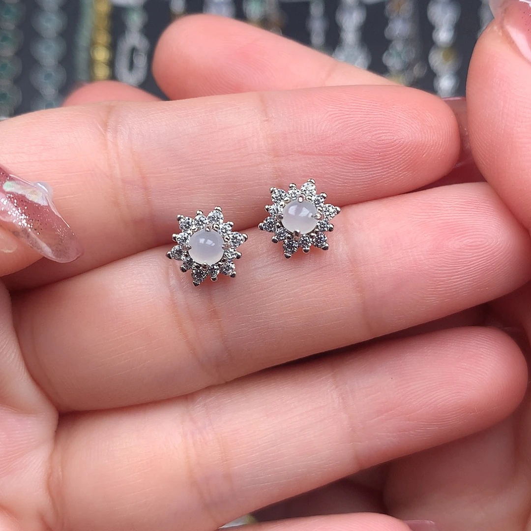 翡翠银S925镶嵌耳饰