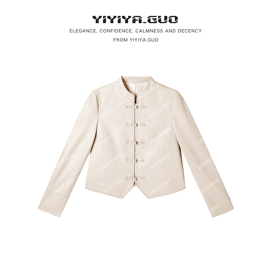 yiyiya.Guo艺艺吖秋冬新款显瘦光泽感立领长袖皮外套2710SS52