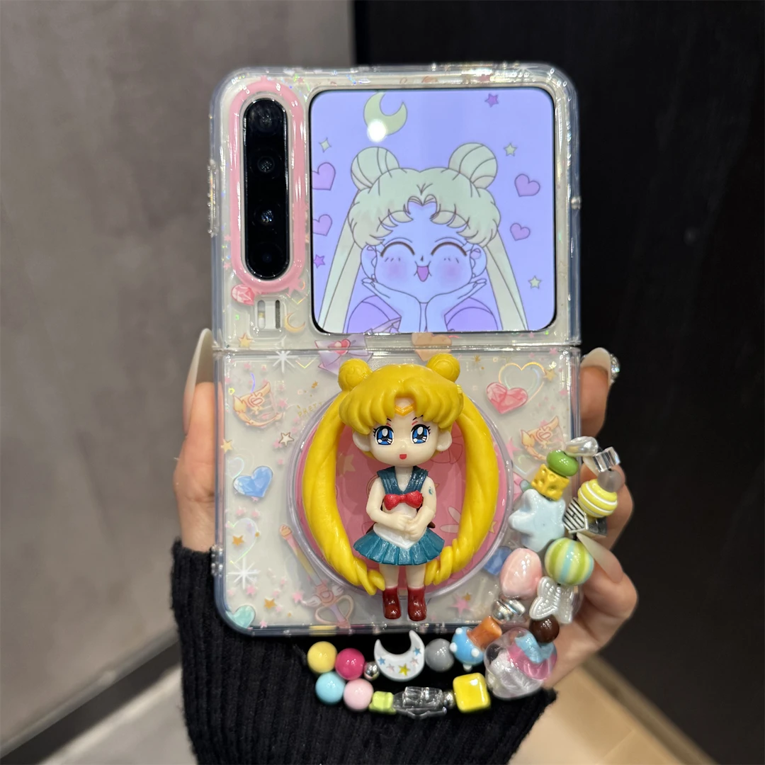 适用华为purax典藏版折叠屏手机壳pocket2透粉美少女战士磁吸支架